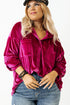 Plus Size Velvet Chest Pocket Drop Shoulder Shirt